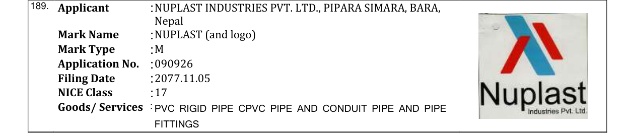 Original bulletin entry for NUPLAST (and logo)