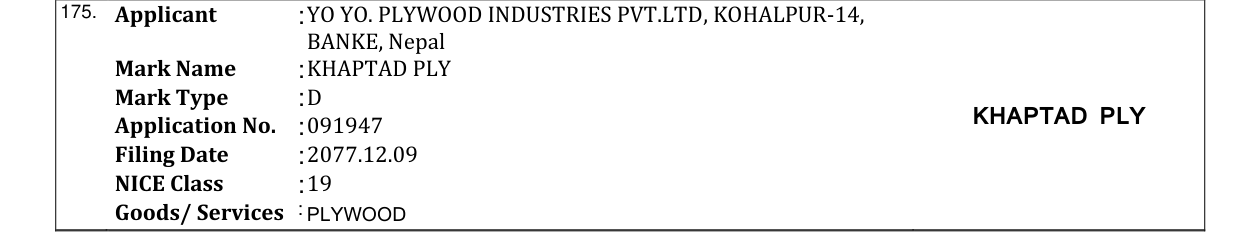 Original bulletin entry for KHAPTAD PLY