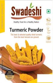 SWADESHI TURMERIC POWDER (and logo) trademark logo