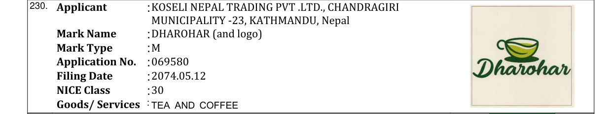 Original bulletin entry for DHAROHAR (and logo)