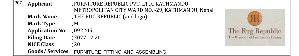 Original bulletin entry for THE RUG REPUBLIC (and logo)