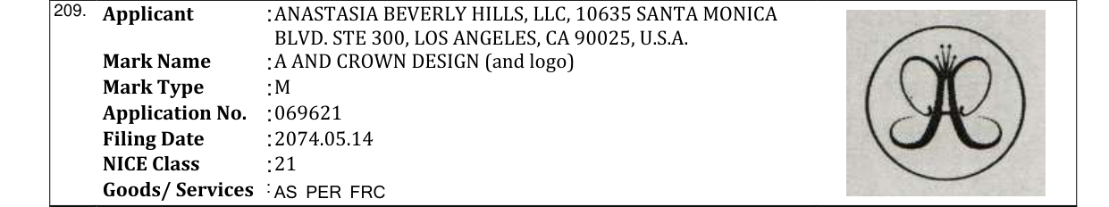 Original bulletin entry for A AND CROWN DESIGN (and logo)