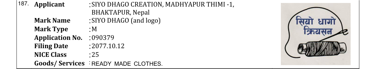 Original bulletin entry for SIYO DHAGO (and logo)