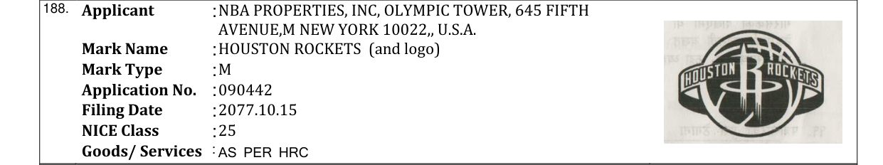 Original bulletin entry for HOUSTON ROCKETS (and logo)