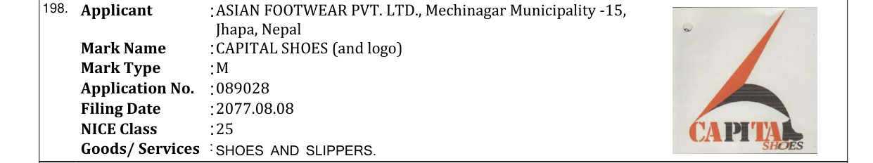 Original bulletin entry for CAPITAL SHOES (and logo)