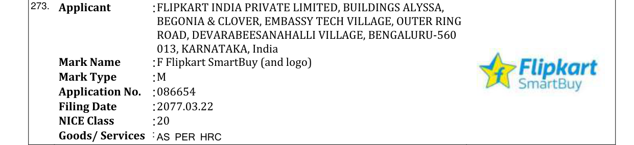 Original bulletin entry for F Flipkart SmartBuy (and logo)