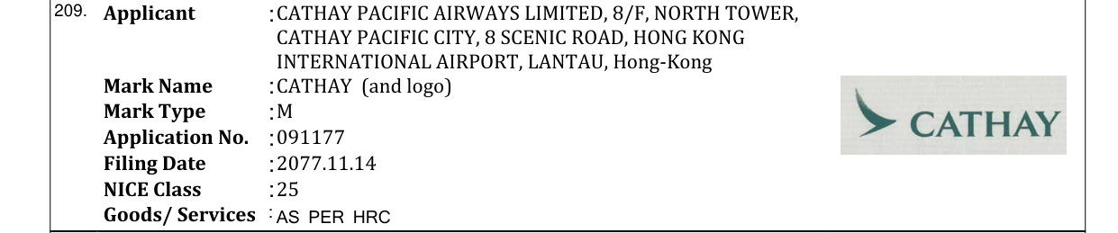 Original bulletin entry for CATHAY (and logo)