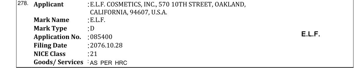 Original bulletin entry for E.L.F.