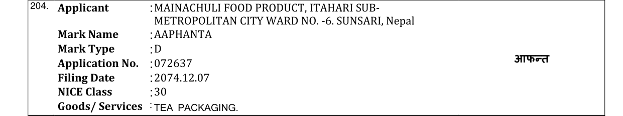 Original bulletin entry for AAPHANTA