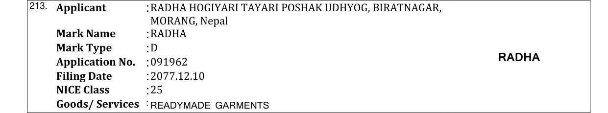 Original bulletin entry for RADHA