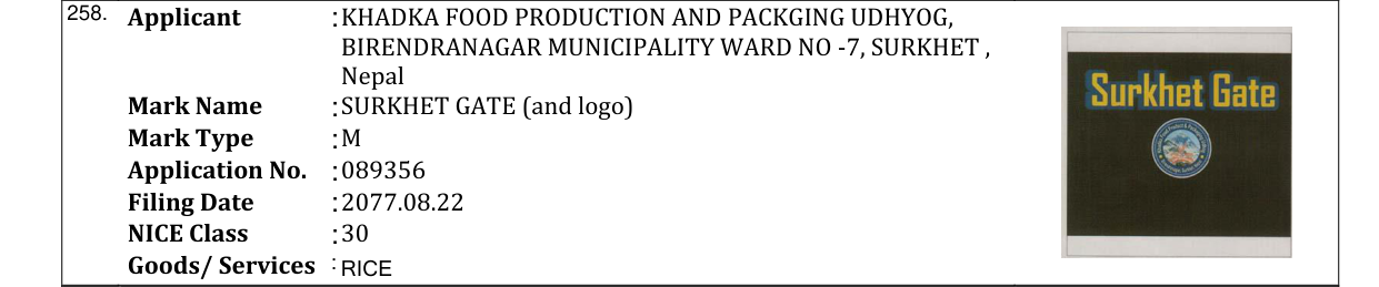 Original bulletin entry for SURKHET GATE (and logo)