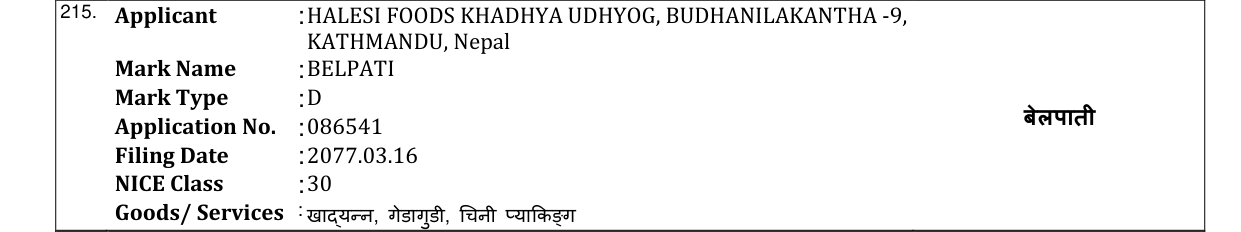 Original bulletin entry for BELPATI