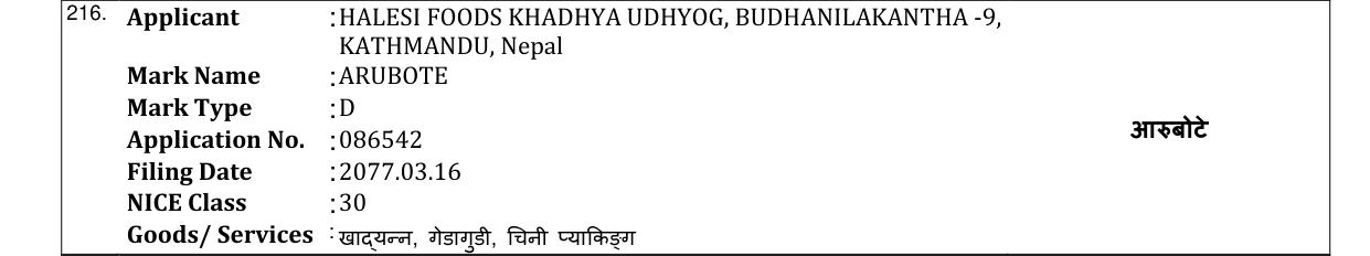 Original bulletin entry for ARUBOTE
