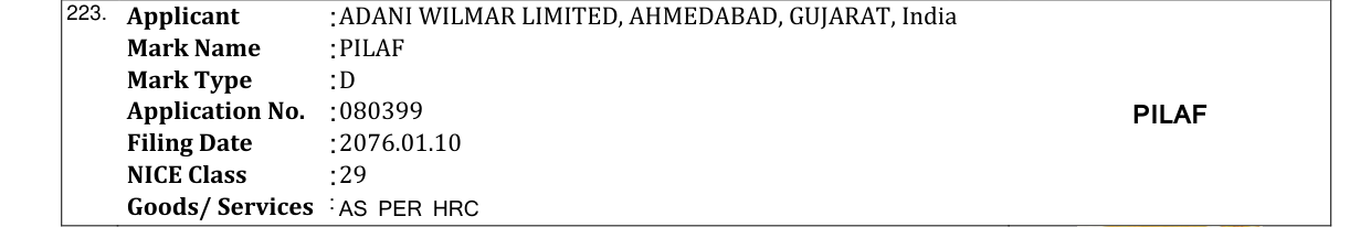 Original bulletin entry for PILAF