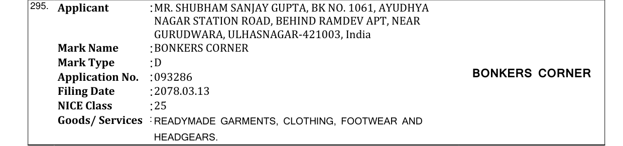 Original bulletin entry for BONKERS CORNER