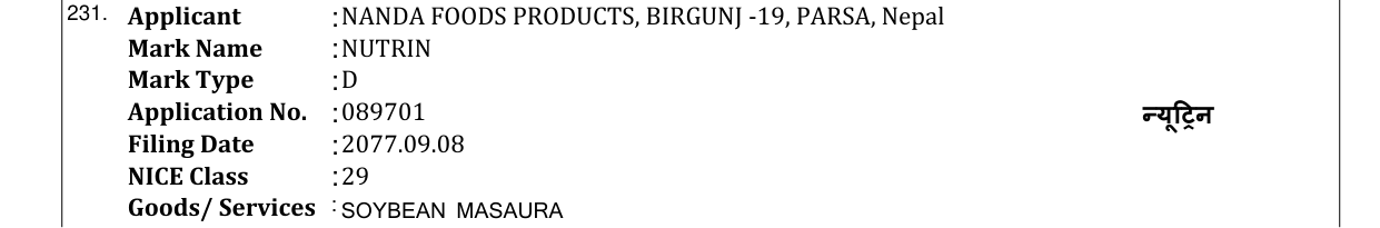Original bulletin entry for NUTRIN
