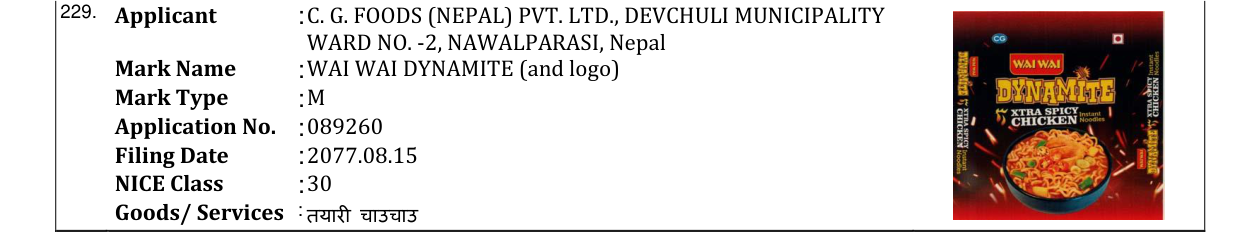 Original bulletin entry for WAI WAI DYNAMITE (and logo)