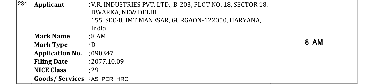 Original bulletin entry for 8 AM