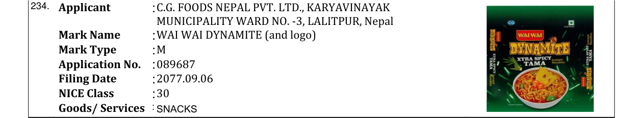 Original bulletin entry for WAI WAI DYNAMITE (and logo)