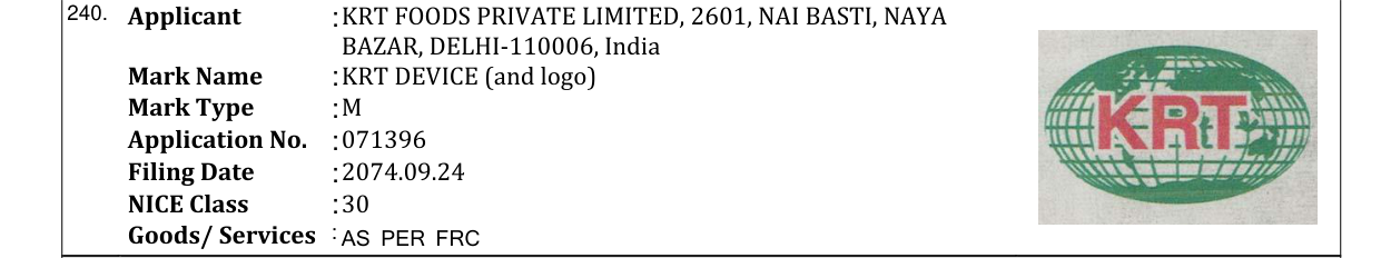 Original bulletin entry for KRT DEVICE (and logo)