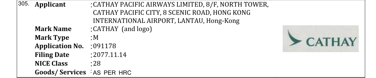Original bulletin entry for CATHAY (and logo)