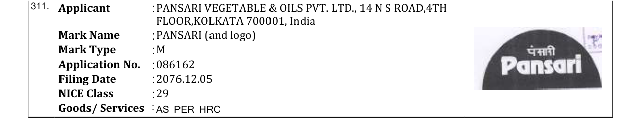 Original bulletin entry for PANSARI (and logo)