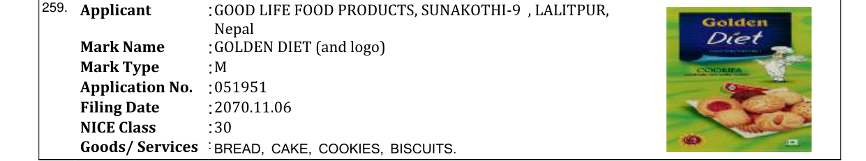 Original bulletin entry for GOLDEN DIET (and logo)