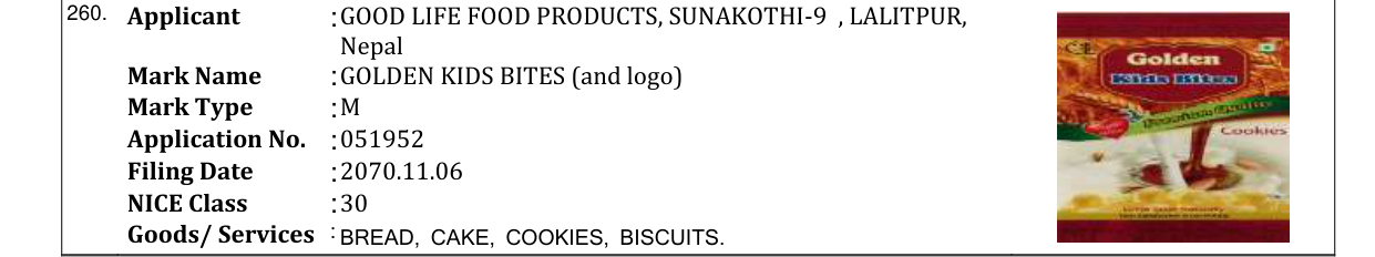 Original bulletin entry for GOLDEN KIDS BITES (and logo)