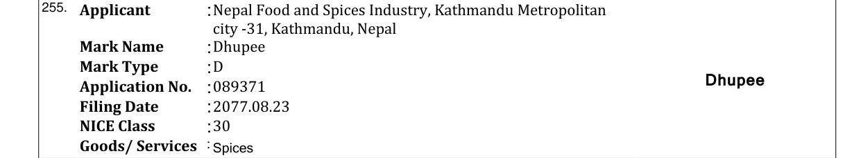 Original bulletin entry for Dhupee