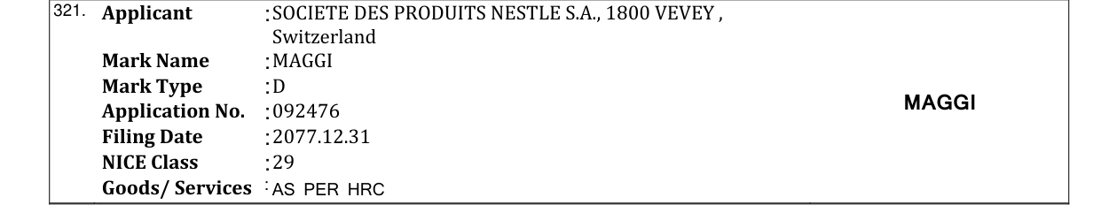 Original bulletin entry for MAGGI