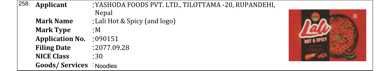 Original bulletin entry for Lali Hot & Spicy (and logo)