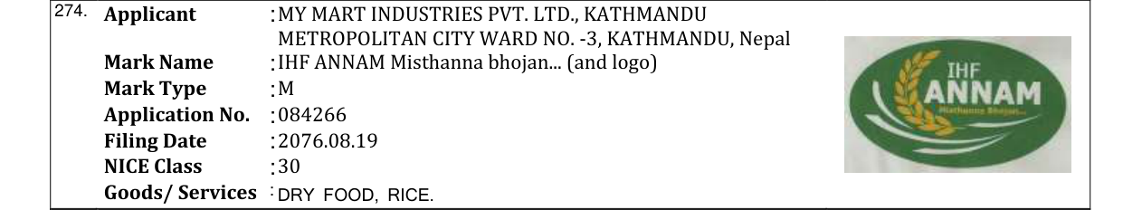 Original bulletin entry for IHF ANNAM Misthanna bhojan... (and logo)