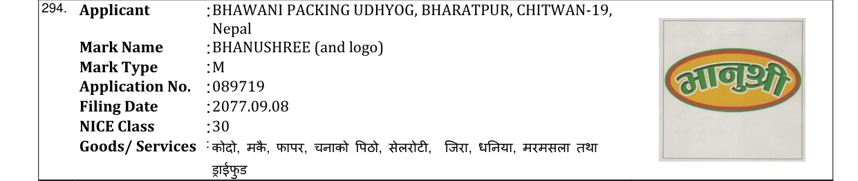 Original bulletin entry for BHANUSHREE (and logo)