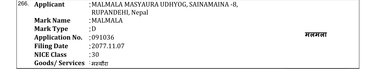 Original bulletin entry for MALMALA