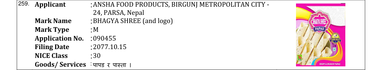 Original bulletin entry for BHAGYA SHREE (and logo)