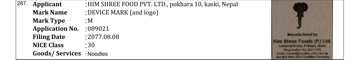 Original bulletin entry for DEVICE MARK (and logo)