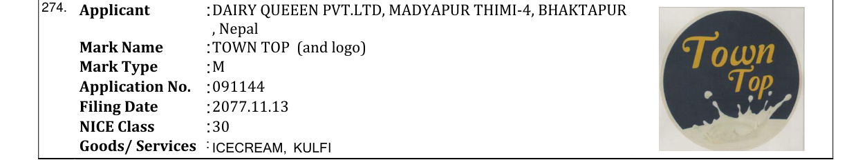Original bulletin entry for TOWN TOP (and logo)