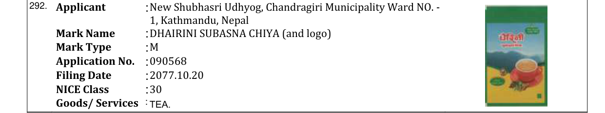 Original bulletin entry for DHAIRINI SUBASNA CHIYA (and logo)