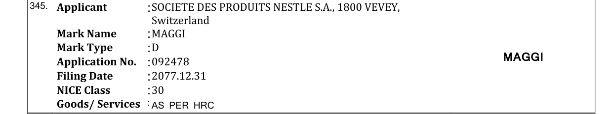 Original bulletin entry for MAGGI