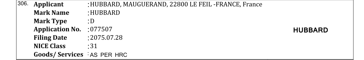 Original bulletin entry for HUBBARD