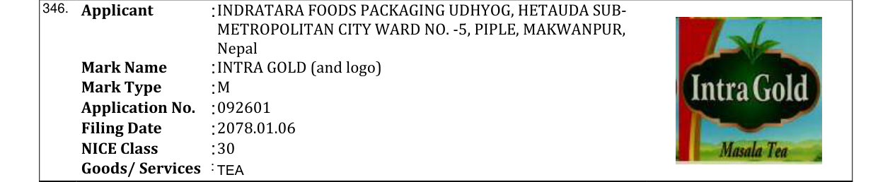 Original bulletin entry for INTRA GOLD (and logo)