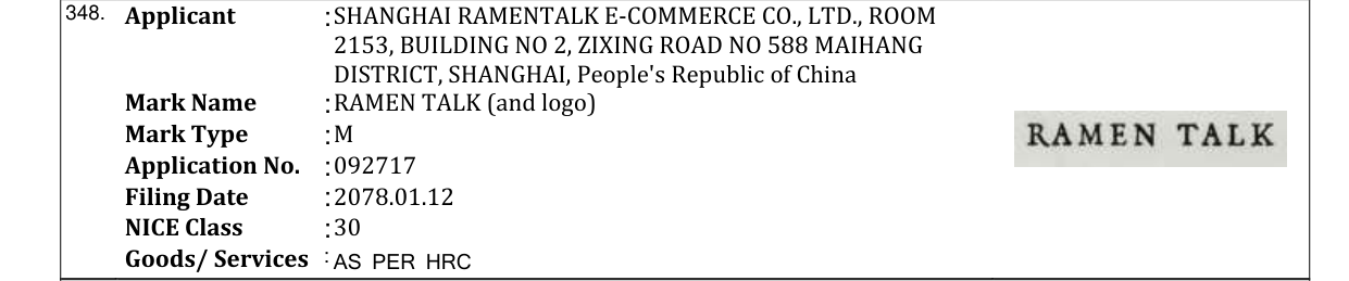Original bulletin entry for RAMEN TALK (and logo)