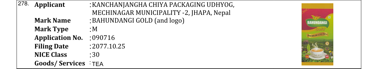 Original bulletin entry for BAHUNDANGI GOLD (and logo)