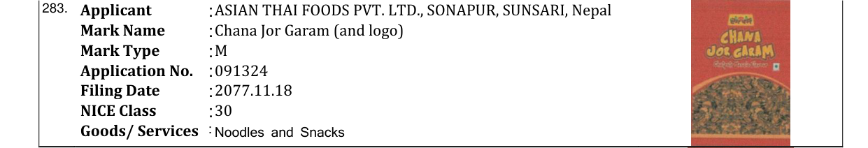 Original bulletin entry for Chana Jor Garam (and logo)
