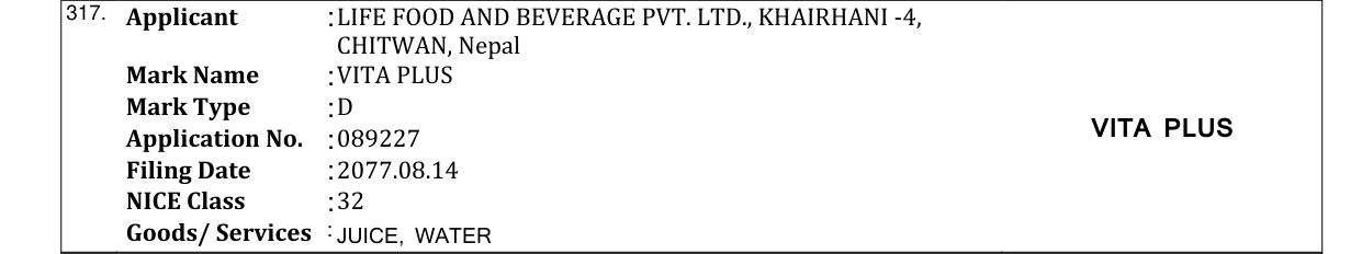 Original bulletin entry for VITA PLUS