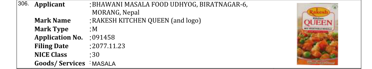 Original bulletin entry for RAKESH KITCHEN QUEEN (and logo)