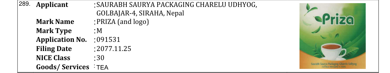Original bulletin entry for PRIZA (and logo)