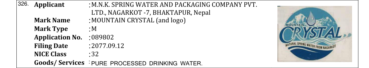 Original bulletin entry for MOUNTAIN CRYSTAL (and logo)