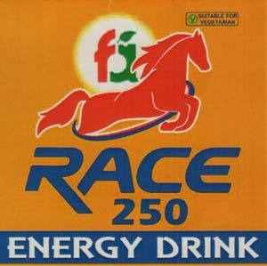 RACE 250 ENERGY DRINK (and logo) trademark logo