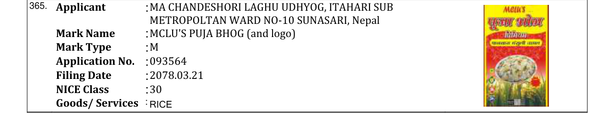 Original bulletin entry for MCLU'S PUJA BHOG (and logo)